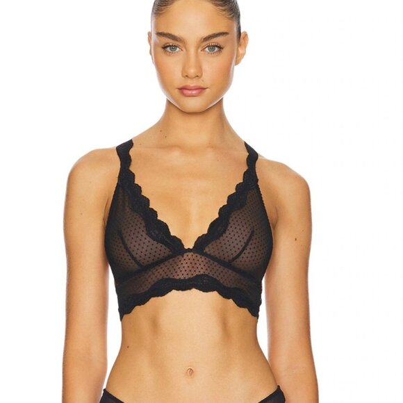 NWT Free People Intimately Mid Week Longline Bra Sz S Black Scalloped Lace - Picture 1 of 6